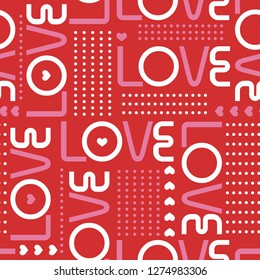  Seamless pattern with love words, and mini hearts with line of circle polka dots in modern style valentines mood design for fashion ,fabric,web ,wallpaper and all prints on red background color