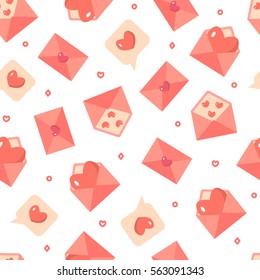 Seamless pattern with love writings on white background. Flat design. Vector Illustration.