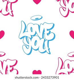 Seamless pattern love you font in old school graffiti style. Vector illustration template