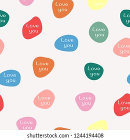 Seamless pattern of love you word list on white background for paper print, background, ornament business. Vector design. 