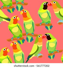 seamless pattern lovebirds parrot couple with  red and black  head. vector illustration
