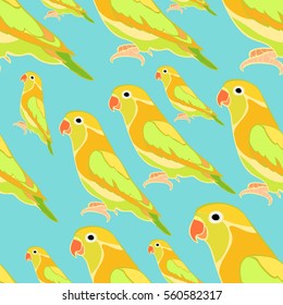 seamless pattern lovebirds parrot with a red beak on blue vector illustration