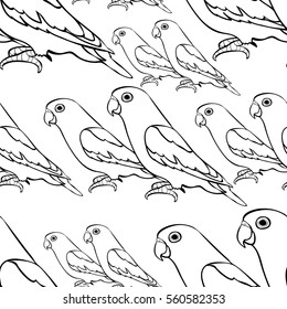 seamless pattern lovebirds parrot with  red beak coloring.  vector illustration
