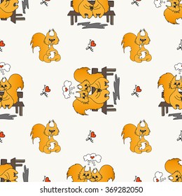 Seamless pattern with loved doodling squirrel, set design for St.Valentine Day.