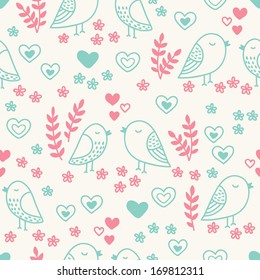Seamless pattern with lovely birds