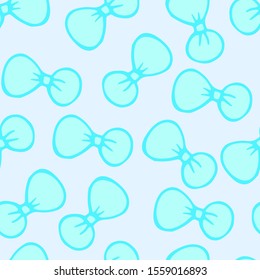 Seamless pattern. Lovely bows. Blue decoration. Vector. Decor element. Suitable for wrapping paper, postcards, wallpapers or textiles. Children's illustration