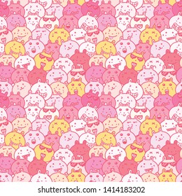 Seamless pattern with lovely bunny background, Cute rabbit doodle art for kids, Vector illustrations for gift wrap and fabric design.