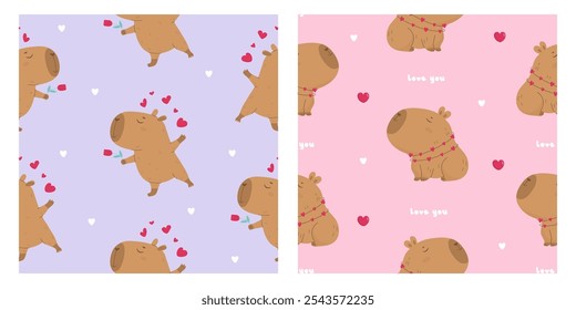 Seamless pattern with lovely capybara