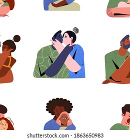  Patrón sin foco. Bonita pareja enamorada. El amor es lo que es. Ilustración vectorial de moda. Diseño plano. Diseño para banner, tarjeta, cartel, folleto.