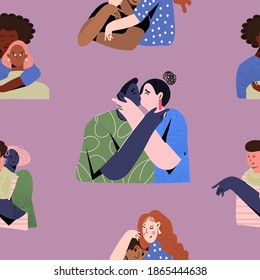 Seamless pattern. Lovely couple in love. Love is what it is. Trendy vector illustration. Flat design. Design for banner, card, placard, brochure.