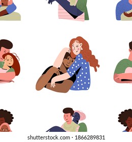  Seamless pattern. Lovely couple in love. Love is what it is. Trendy vector illustration. Flat design. Design for banner, card, placard, brochure.
