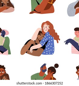 Seamless pattern. Lovely couple in love. Love is what it is. Trendy vector illustration. Flat design. Design for banner, card, placard, brochure.