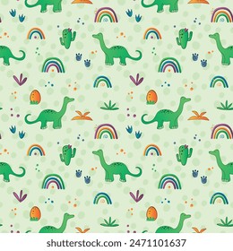 Seamless pattern with lovely dinosaurs characters.