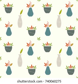 Seamless pattern with Lovely flowers planted in ceramic pots