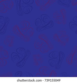 Seamless pattern. Lovely frightened cartoon monsters with a colored outline. On a dark blue background