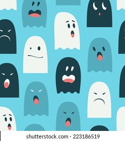 Seamless pattern with lovely ghosts. Spooks background