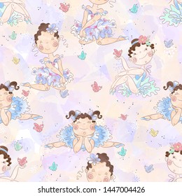 Seamless pattern. Lovely girls ballerinas. Vector.