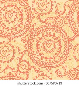 Seamless pattern with lovely hand drawn ornament, can be used for valentine's day decoration, vector illustration 