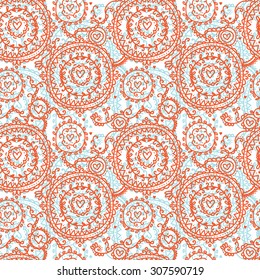 Seamless pattern with lovely hand drawn ornament, can be used for valentine's day decoration, vector illustration 