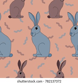 Seamless pattern with lovely hand-drawn rabbits.