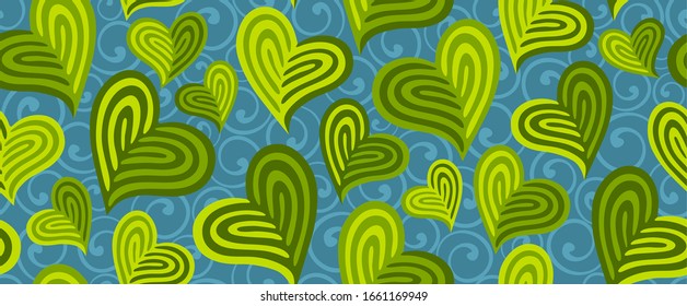 Seamless pattern with lovely hearts in 5 colors. Vector illustration.