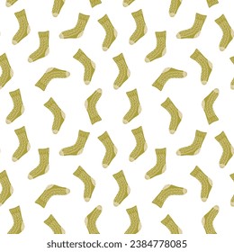 Seamless pattern with lovely knitted socks. Warm Winter clothes. Hygge lifestyle. Hand drawn flat style vector background.
