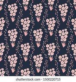 Seamless pattern. Lovely pink flowers, Phlox. Flat botanical ornament s. Simple scandinavian style textile, print and any other design