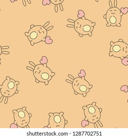 Seamless pattern with lovely rabbits. Vector