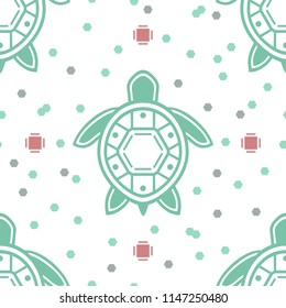 Seamless pattern with lovely sea turtles on white background
