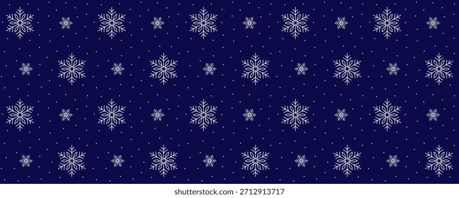 Patrón sin fisuras con copos de nieve blancos preciosos sobre un fondo azul. Perfecto para invierno, Navidades o diseños de Nuevo año. Ideal para tela festiva, textil, papel de embalaje, etc. Ilustración vectorial.