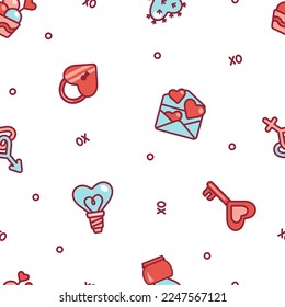 Seamless pattern for lovers. Love concept. Lock, key, heart, envelope. Valentine day. Isolated vector illustration eps 10