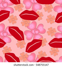 seamless pattern of loving hearts and lips in honor of Valentine's day