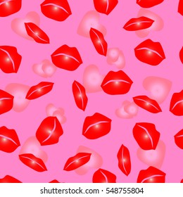 seamless pattern of loving hearts and lips in honor of Valentine's day