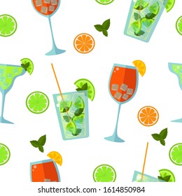 
Seamless pattern: low alcohol cocktails on a white background. flat vector. illustration