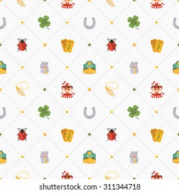 Seamless pattern with Lucky Charms against the white background. The layout is fully editable