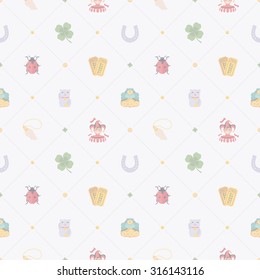 Seamless pattern with Lucky Charms against the white background. The layout is fully editable