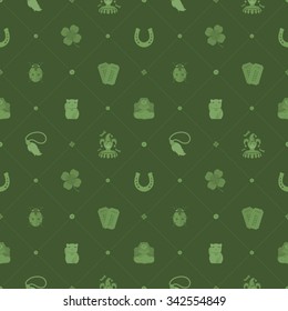 Seamless pattern with Lucky Charms against the green background. The layout is fully editable