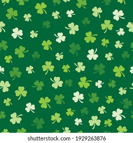 Seamless pattern with lucky clover on green background, St. Patrick's Day concept, Vector illustration