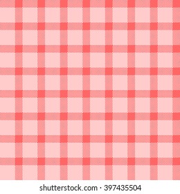 Seamless pattern Lumberjack plaid trendy hipster style. The two colors of bright coral cell on a light peach background.
