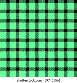 Seamless pattern Lumberjack plaid trendy hipster style. In two colors black cell on a bright green background.