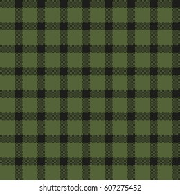 Seamless pattern Lumberjack plaid trendy hipster style. In two colors a black cell on a new trends in color dark green kale background.