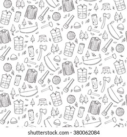 Seamless pattern with lumberjack's elements. Vector illustration