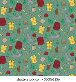 Seamless pattern with lumberjack's elements. Vector illustration