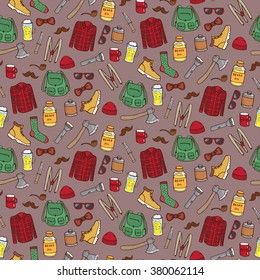 Seamless pattern with lumbersexual elements. Vector illustration