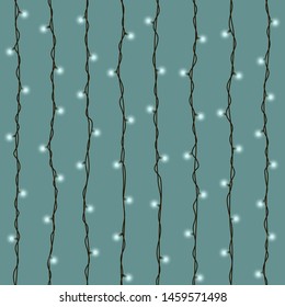 Seamless pattern with luminous garlands. Endless background with wires and light bulbs.