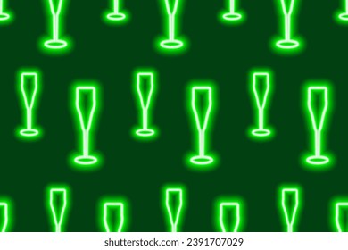 Seamless pattern of luminous neon wineglasses in trendy Christmas shade. Wintertime. Happy New Year