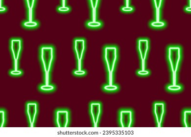 Seamless pattern of luminous neon wineglasses in trendy shade. Cheers. Happy birthday. 