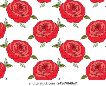 patrón inconsútil de rosas rojas exuberantes que florecen