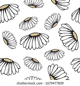 seamless pattern with lush daisies on a white background. air print for textiles, design, decor, covers, notebooks