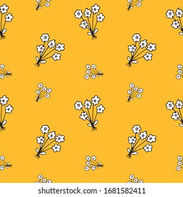 Nahtloses Muster mit üppigen Gänseblümchen auf blauem Hintergrund. Luftdruck für Textilien, Design, Dekoration, Umschläge, Notebooks